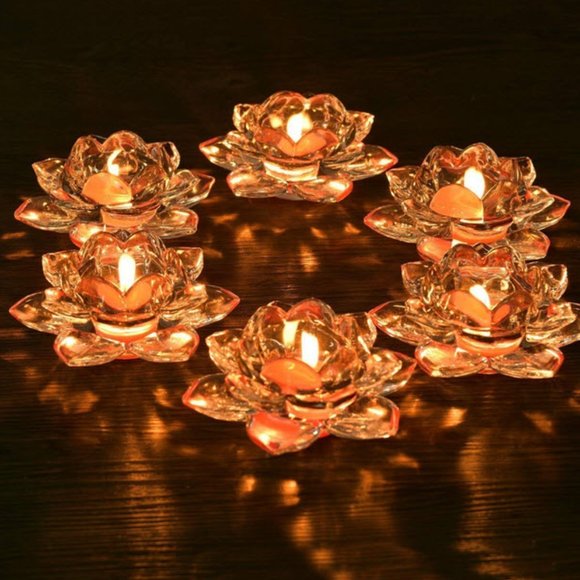 Stunning set of two glass lotus tealight candle holders - Picture 4 of 6
